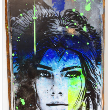 Painting titled "indian girl#1" by Max Andriot, Original Artwork, Acrylic Mounted on Wood Stretcher frame