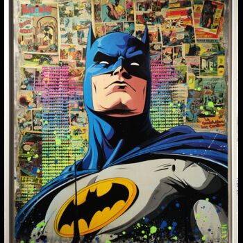 Painting titled "Burned Batman" by Max Andriot, Original Artwork, Acrylic Mounted on Wood Stretcher frame