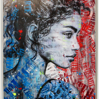 Painting titled "burned marianne  #1" by Max Andriot, Original Artwork, Acrylic Mounted on Wood Stretcher frame