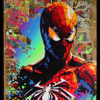 Painting titled "spiderman " les ail…" by Max Andriot, Original Artwork, Acrylic Mounted on Wood Stretcher frame