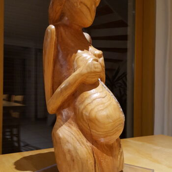 Скульптура под названием "Gestation" - Max Bernard, Подлинное произведение искусства, Дерево