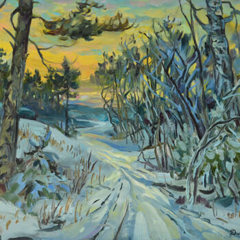 Картина под названием "Sunset on a frosty…" - Max Dudchenko, Подлинное произведение искусства, Масло