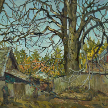 Painting titled "Old elm. Abandoned…" by Max Dudchenko, Original Artwork, Oil