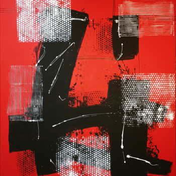제목이 "Rojo #101"인 미술작품 Max Fülöp로, 원작, 아크릴 나무 들것 프레임에 장착됨