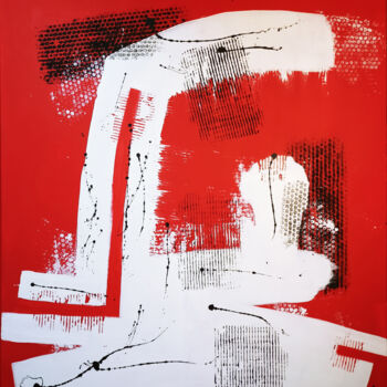 제목이 "Rojo #102"인 미술작품 Max Fülöp로, 원작, 아크릴 나무 들것 프레임에 장착됨