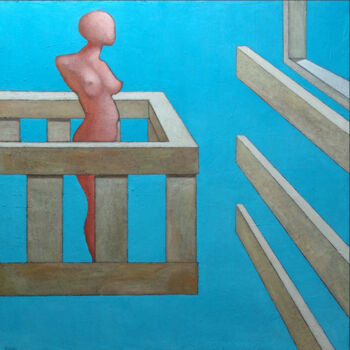 Malarstwo zatytułowany „Der Balkon” autorstwa Max Leonhard, Oryginalna praca, Pigmenty