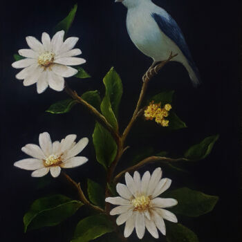 제목이 "A bird on a branch"인 미술작품 Max Olkhovsky로, 원작, 기름 나무 들것 프레임에 장착됨