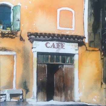 Ζωγραφική με τίτλο "café en drôme prove…" από Maxence Bignier, Αυθεντικά έργα τέχνης, Ακουαρέλα