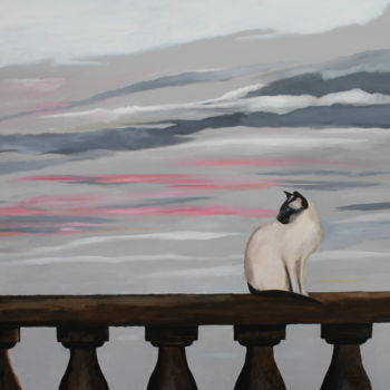 Pintura intitulada "Siamese Cat" por Robert Harris, Obras de arte originais, Óleo