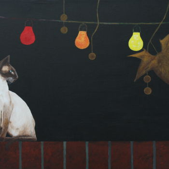 Painting titled "Siamese Cat on a wa…" by Robert Harris, Original Artwork, Oil