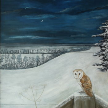 Painting titled "Barn Owl by the Rid…" by Robert Harris, Original Artwork, Oil