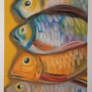 Картина под названием "Fish on the sand" - Maximilian Honderflenik, Подлинное произведение искусства, Пастель