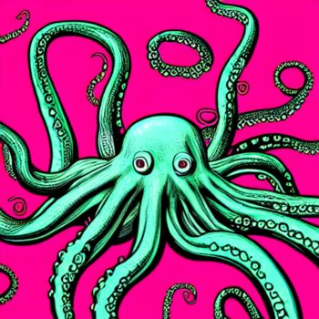 "grüner oktopus" başlıklı Dijital Sanat Maximilian Schopf (Vespamax) tarafından, Orijinal sanat, AI tarafından oluşturulan g…