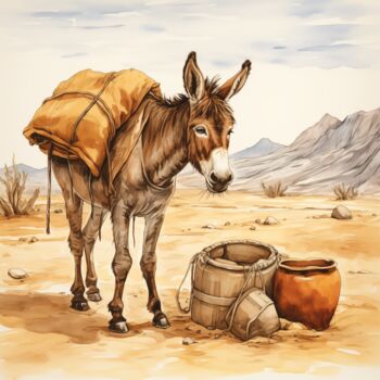 Arts numériques intitulée "Esel in der Wüste" par Maximilian Schopf (Vespamax), Œuvre d'art originale, Image générée par l'IA