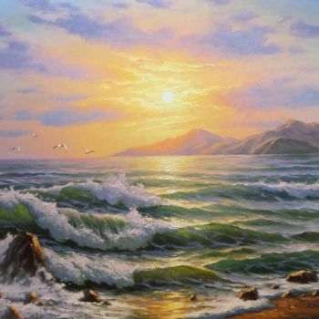 Painting titled "Прибой (Surf)" by Maksim Ilin, Original Artwork, Oil