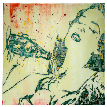 Collages titled "Dita Perrier" by Maxl, Original Artwork, Collages Mounted on Wood Stretcher frame