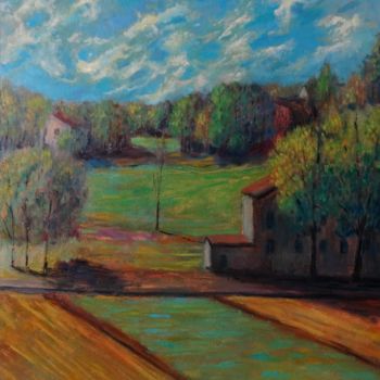 Painting titled "Country landscape" by Massimiliano Ligabue, Original Artwork, Oil