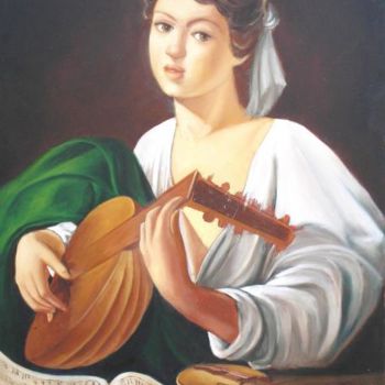 Painting titled "Suonatore di liuto" by Salvatore De Tommaso, Original Artwork, Oil
