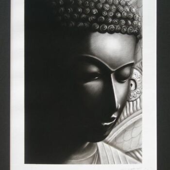 Painting titled "buddha de pierre et…" by Maya Arti, Original Artwork, Oil