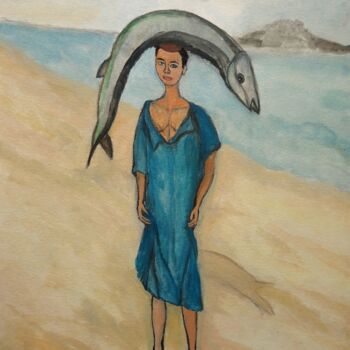 Pittura intitolato "Le pêcheur" da Maya Del Villar, Opera d'arte originale, Olio