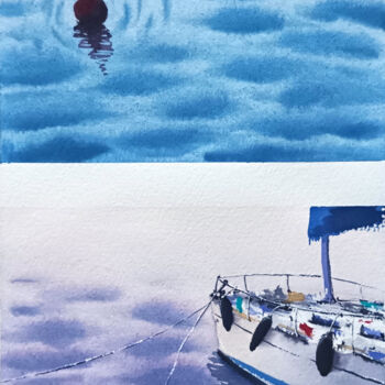 Peinture intitulée "Buoy and sailboat" par Maya Galleas, Œuvre d'art originale, Aquarelle