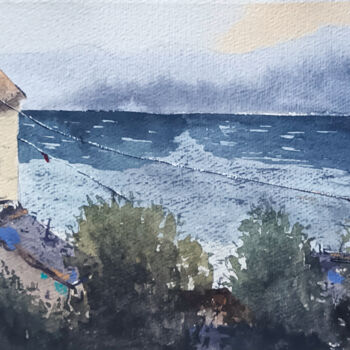 Painting titled "Cold Sea Coast" by Maya Galleas, Original Artwork, Watercolor