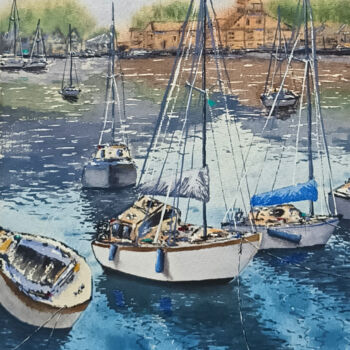 Peinture intitulée "Sailboats in the Fl…" par Maya Galleas, Œuvre d'art originale, Aquarelle