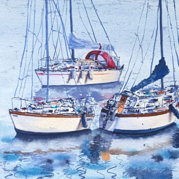 Painting titled "Summer Sailing" by Maya Galleas, Original Artwork, Watercolor