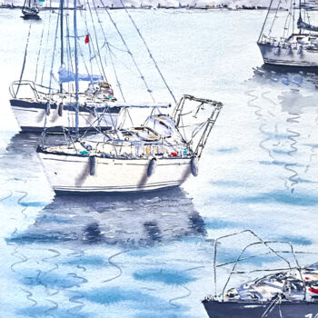 Peinture intitulée "Sailing into Sereni…" par Maya Galleas, Œuvre d'art originale, Aquarelle