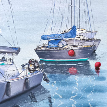 Schilderij getiteld "Harbor Tranquility" door Maya Galleas, Origineel Kunstwerk, Aquarel