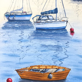 Schilderij getiteld "Sailing into Sunlit…" door Maya Galleas, Origineel Kunstwerk, Aquarel