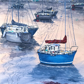 Painting titled "Night Kiel" by Maya Galleas, Original Artwork, Watercolor