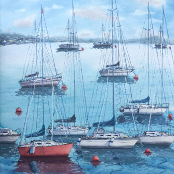 Peinture intitulée "Eckernförde Harbor" par Maya Galleas, Œuvre d'art originale, Aquarelle