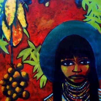 Malerei mit dem Titel "La femme de l'épici…" von Maya Ratovondrahona, Original-Kunstwerk, Öl