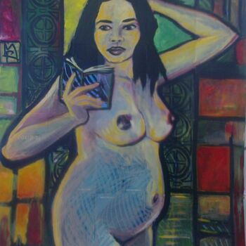 Malerei mit dem Titel "Autoportrait" von Maya Ratovondrahona, Original-Kunstwerk, Öl