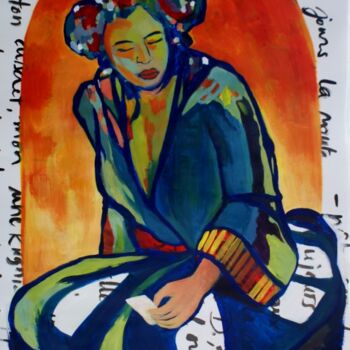 Painting titled "Liseuse au mot doux…" by Maya Ratovondrahona, Original Artwork, Acrylic