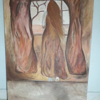 Painting titled "Janela" by Maya Blanc, Original Artwork, Oil Mounted on Other rigid panel