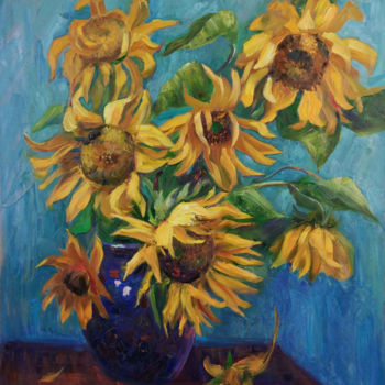Картина под названием "Sunny bouquet" - Maya Kors, Подлинное произведение искусства, Масло