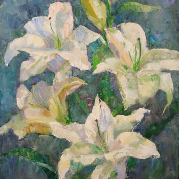 Peinture intitulée "White lilies" par Maya Kors, Œuvre d'art originale, Huile