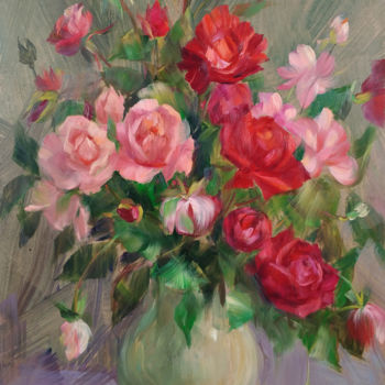 Schilderij getiteld "Bouquet of roses" door Maya Kors, Origineel Kunstwerk, Olie