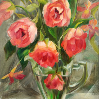 Ζωγραφική με τίτλο "Summer roses" από Maya Kors, Αυθεντικά έργα τέχνης, Λάδι