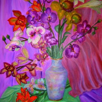 Картина под названием "Орхидеи" - Майя Неповиннова, Подлинное произведение искусства, Масло
