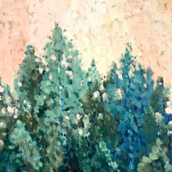 Картина под названием "Березы на закате" - Майя Москвичева, Подлинное произведение искусства, Масло