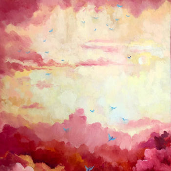 Картина под названием "Красное небо" - Майя Москвичева, Подлинное произведение искусства, Масло