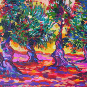 Pintura intitulada "Orchards of Puglia…" por Maja Grecic, Obras de arte originais, Acrílico