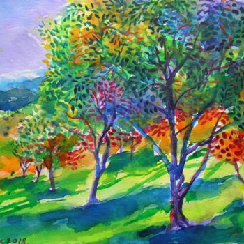 Malerei mit dem Titel "Old olive orchard X" von Maja Grecic, Original-Kunstwerk, Aquarell