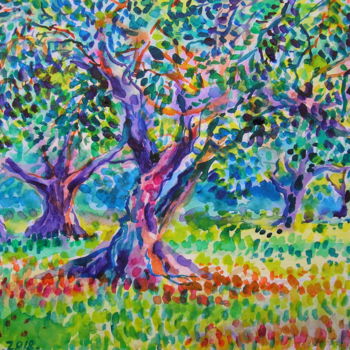 Painting titled "Old olive orchard IV" by Maja Grecic, Original Artwork, Watercolor