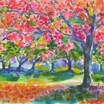 Peinture intitulée "Pink canopy" par Maja Grecic, Œuvre d'art originale, Aquarelle