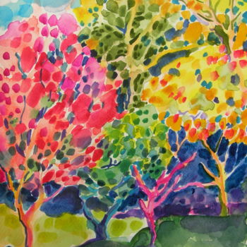 Painting titled "By the scarlet tree" by Maja Grecic, Original Artwork, Watercolor