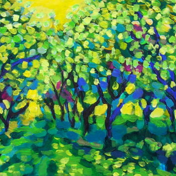 Peinture intitulée "Orchard in lemon ye…" par Maja Grecic, Œuvre d'art originale, Acrylique